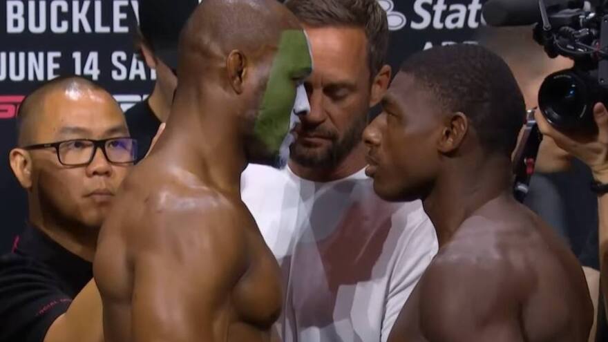 Видео. Усман и Бакли провели битву взглядов перед главным боем UFC on ESPN 69